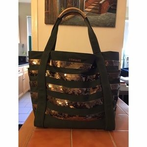 MZ Wallace Camo Green Ava Canvas & Sequin Tote